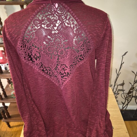 Xhilaration Burgundy Open Front Cardigan with Detailed Back Size Small - Picture 3 of 4